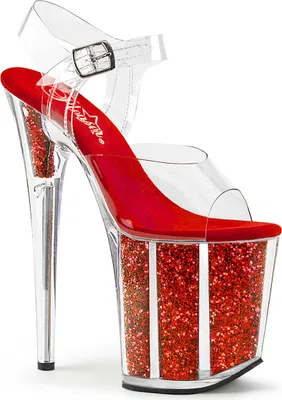 Produktbild von Pleaser | Sandalen - Flamingo-808G - EU 39 - Rote Glitzer - Transparente High Heels - Elegante Plateau-Schuhe