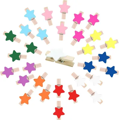 Imagen del producto de Clavijas de madera pequeñas en forma de estrella, 100 unidades, de colores variados, para proyectos creativos