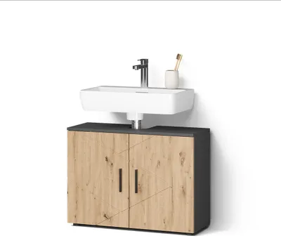 Image de Meuble sous lavabo Livinity Ronco Anthracite/Chêne Artisan 80x59cm avec 2 portes, Model 62532