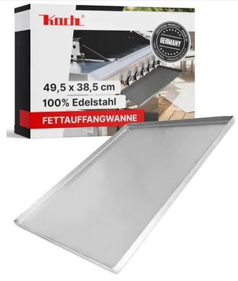 Produktbild von KOCH #60 Rostfreie Fettauffangwanne u.A. für Jamie Oliver 49,5 x 38,5 x 1,8cm - Massiver V2A Edelstahl Stärke 2mm - 3,4 KG - rund formierte Ecken