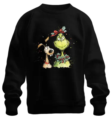 Obrázek produktu pro Grinch – vánoční věnec s mašlí a psem, vtipné vánoční uni mikina, černá, XL