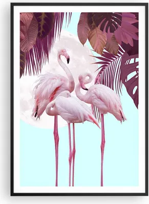 Produktbild von Gerahmtes Poster - Schwarzer Rahmen - Flamingos Palmen Mond - 70x100 cm - Wand Bild - Wanddeko - Wandbilder - Kunstposter - Wandposter - Bilderrahmen - Bilder - Kunstdruck - P2BPA70x100-4598