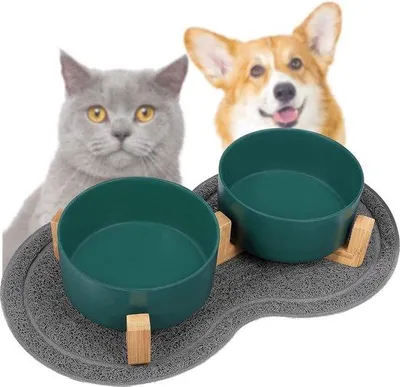 Produktbild von Famanu Futterstation für Katzen aus Edelstahl, kippbar - 4-in-1 Set