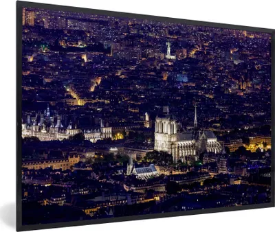 Produktbild von MuchoWow® MuchoWow® Gerahmtes Poster Panorama von Paris und Notre Dame 60x40 cm - Poster mit zchwarzem Bilderrahmen - Printing - Wanddeko Schlafzimmer