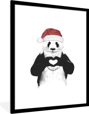Produktbild von MuchoWow® Gerahmtes Poster Panda - Weihnachtsmütze - Herz - Liebe 60x80 cm - Poster mit Schwarzem Bilderrahmen Wandposter Rahmen Foto Bilder - Wohnzimmer - Dekorationen - Prämie