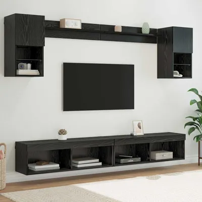 Produktbild von "Schlussverkauf" TV Wand Einheiten mit LED mit LED 6 Stück - WohnzimmerTV-Möbel/TV-Tisch - Schwarz Eichen-Optik  C14291