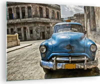 Produktbild von Bilder auf glas - Auto Retro Kuba Havanna - 70x50cm - Glasbilder - Wandbilder - Kunstdruck - zum Aufhängen bereit - Wanddekoration aus Glas - Glas Bilder - Wandbild auf Glas - GAA70x50-2461