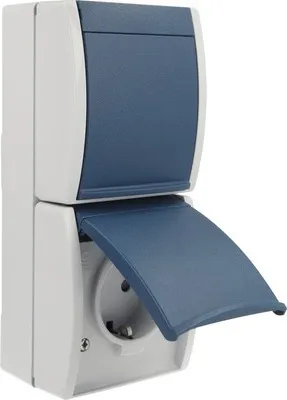 Immagine prodotto di Busch-Jaeger 20-02 EBW-53 Presa di corrente a prova di umidità a 2 ingressi IP44 con montaggio a superficie verticale grigio chiaro/blu-verde Ocean