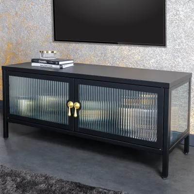 Produktbild von riess-ambiente Modernes TV-Lowboard AMSTERDAM 90cm schwarz gold Riffelglas Metall Vitrine Schrank Fernsehschrank Lowboard TV-Schrank