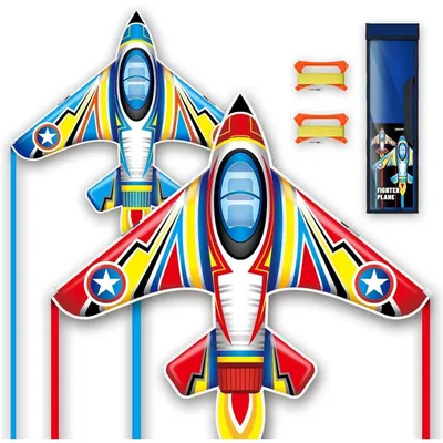 Image de Kit de 2 cerfs-volants, bleu et rouge, pour enfants à partir de 3 ans, avec une queue de 3 mètres, dimensions 149x147 cm