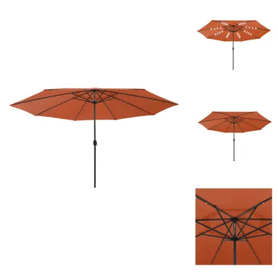 Imagen del producto de vidaXL Sombrilla con luces LED y mástil de metal, 400 cm, color terracota - Sombrillas y protección solar