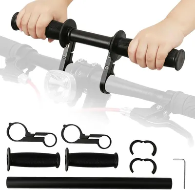 Imagen del producto de Extensión para manillar de bicicleta, fabricada en aluminio, de 45 cm de longitud, con sistema de fijación doble, compatible con bicicletas de montaña y de carretera