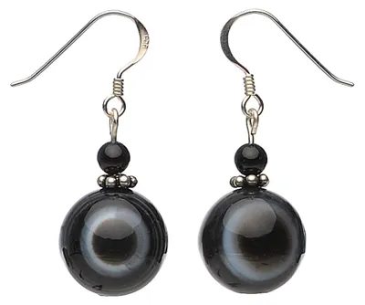 Produktbild von Ohrringe Ohrhänger aus Augenachat & Onyx & 925 Silber Brillenachat Ohrschmuck