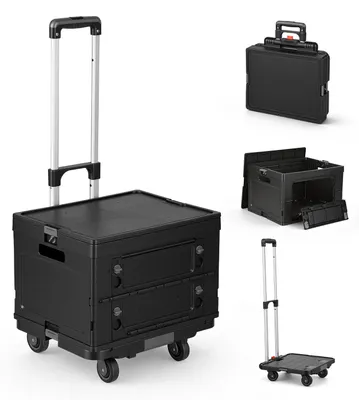 Image de Chariot de courses Peviasot, 48L, 3 en 1, pliable, chariot de courses avec 4 roues et poignée télescopique, noir