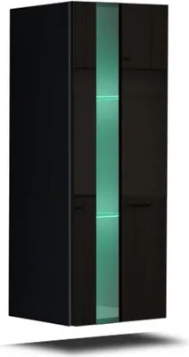 Image de Meuble de salon noir collection CEPTO 37x91cm, 1 porte avec vitre, 2 étagères.