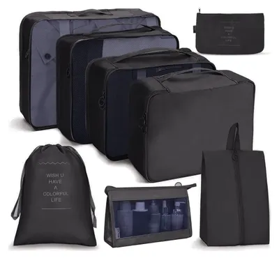 Produktbild von Organizer für Koffer – Set mit 8 Stück – Schwarz – Wasserdicht – Für Reisen