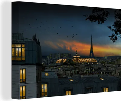 Produktbild von OneMillionCanvasses® - Leinwandbilder - 140x90 cm, Paris - Luft - Nacht, Wandbilder Kunstdruck Wanddekoration