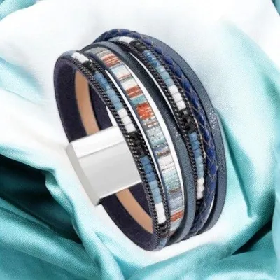 Produktbild von Ethno-Lederarmband für Damen mit blauen Riemen