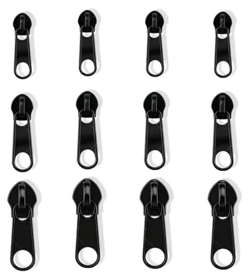Reißverschlussschieber-Set, 12 Stück, 3 Größen, schwarz, Metall