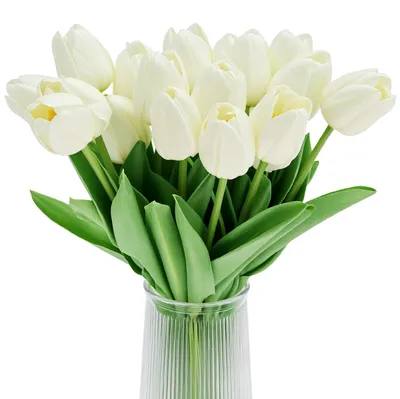 Kunsttulpen, 20 Stück, weiß, 33 cm, künstliche Blumen