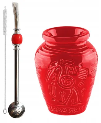 Zdjęcie produktu dla Zestaw Matero Yerba Mate Ceramiczne Aztek + Bombilla z Czyścikiem
