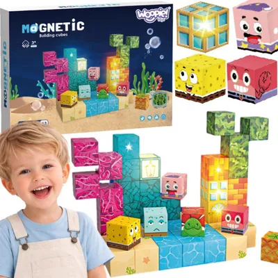 Produktbild von Woopie Klocki Magnetische Bauklötze, 54 Teile, Montessori-Spielzeug, Ozean-Puzzle, 3D-Spiel