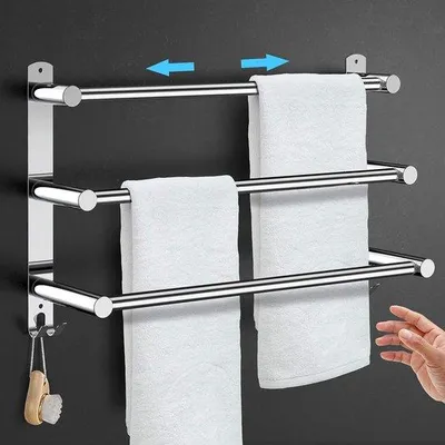 Obrázok produktu pre Dvojitý držiak na uteráky z nehrdzavejúcej ocele, nastaviteľný, 43–78 cm, strieborný