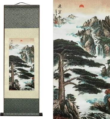 Image de Solidchoice - Décoration murale asiatique en soie avec motif de paysage