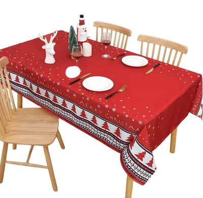 Productafbeelding van Kersttafelkleed, 229x137 cm – Rechthoekig – Waterdicht en afwasbaar – Polyester tafelkleed met kerstmotief in rood