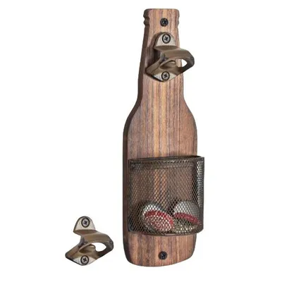 Produktbild von Bierflaschenöffner aus Holz im Vintage-Stil, Wandmontage mit Kappensammler, ideal für Küche, Bar und Party