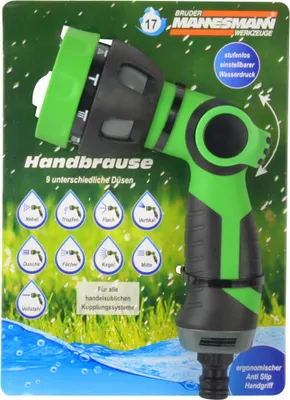 Produktbild von BRÜDER MANNESMANN Gartenbrause 9 Sprühfunktionen schwarz/grün