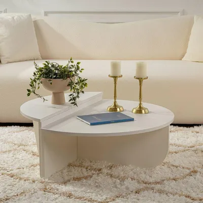 Image de Feyre - Table Basse, 90x60x35h cm, Blanc, Charge Maximale 15 kg