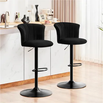 Produktbild von STOOLINK 2er Set Barhocker Schwarz Samt Höhenverstellbar Drehbar Tresenhocker