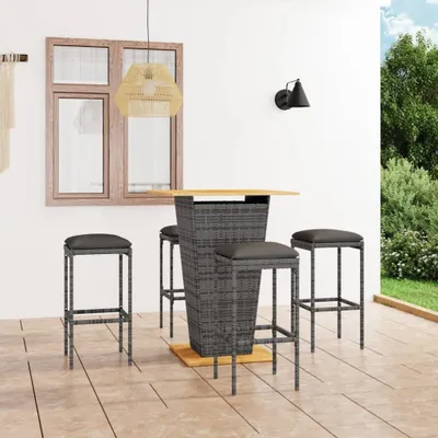 Produktbild von The Living Store 5-tlg. Gartenbar-Set mit Kissen Poly Rattan Grau
