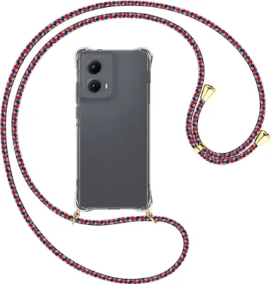 Produktbild von Handykette Backcover-Schutzhülle mit Band (Metall goldfarben) für Motorola Moto Edge 5G (2024) - silber/blau/rot