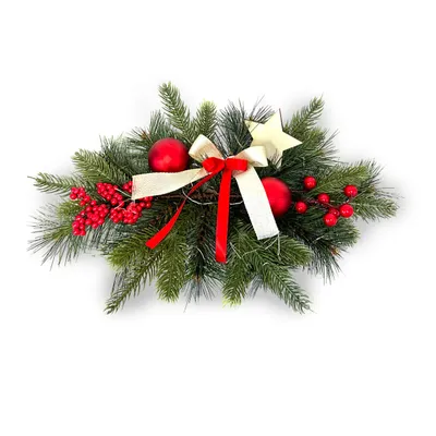 Produktbild von Adventsgesteck 26x42 cm mit 20 LED warmweiß roten Dekorationen Tischdeko Advent