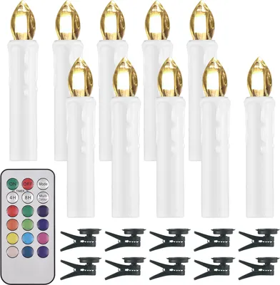 Produktbild von 10er-Pack flammenlose Kerzen mit Fernbedienung und Clip, Helligkeit einstellbar, flackernde LED-Kerzen, batteriebetrieben, elektrisch, kabellos, kuenstliche Kerzen, Teelichter fuer Zimmer, Party, Votiv, Weihnachtsbaumdekoration