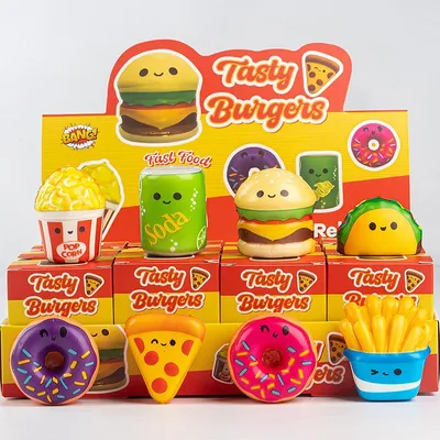 Produktbild von 12-teiliges Set mit langsam zurückprallenden Spielzeugen zum Drücken, die Lebensmittel imitieren – Sammlerstücke Stressabbau-Spielzeug Fidget-Spielz