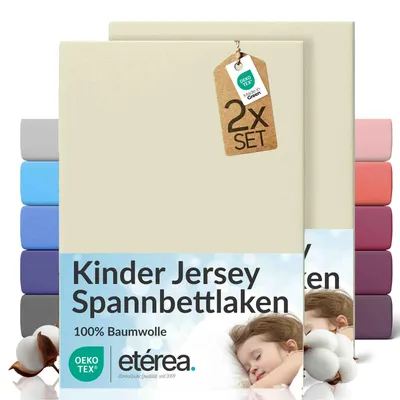 Produktbild von 2er Set Jersey Spannbettlaken 60x120cm - 70x140cm - 100% BAUMWOLLE - Bettlaken Spannbetttuch 60x120cm - 70x140cm - Natur