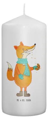 Produktbild von Mr. & Mrs. Panda Kerze Fuchs Keks 15 x 7 cm - Weiß - Geschenk, Frieren, Bedruckte, Blockkerze, Wachskerze, Weihnachten, Winter, Weihnachtlich, Erinnerungskerze, Plätzchen