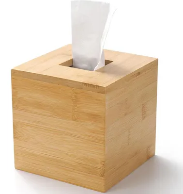 Productafbeelding van Cosmetische doekjeshouder, bamboe, vierkant, 14,5 x 14,5 x 14,5 cm