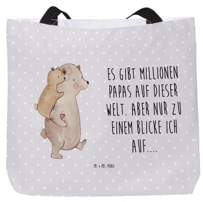 Produktbild von Mr. & Mrs. Panda Reisetasche Papa Bär - Grau Pastell - Geschenk, Vatertag, Geburtstag, Tasche, Strandtasche, Muttertag, Stoffbeutel, Laptoptasche, Tote Bag