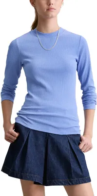 Produktbild von Marc OߴPolo Denim Damen Langarmshirt mit Stretch-Anteil gerippt, Blau (Lake Blue