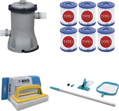 Produktbild von WAYS - Poolpflege - Wartungsset & Filterpumpe 2006 L/h & 6 Filter Typ II & WAYS Scheuerbürste