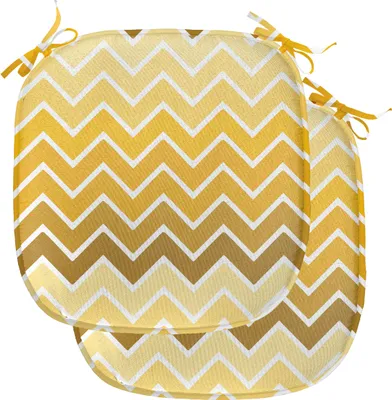 Produktbild von ABAKUHAUS Winkel Polster für Esszimmerstühle, Chevron Zigzag Ombre, Dekoratives wasserfestes Kissen mit Riemen für Küchensitze, 40 cm x 40 cm-2er Pack, Gelb Blassgelb
