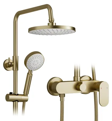 2-in-1 Duschset, runde Regendusche 225 mm, gebürstetes Gold