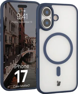 Produktbild von Handyhülle mit Magnetring für iPhone 17, Bizon Case MatteO, Getönt-Dunkelblau