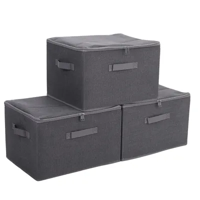 Produktbild von Aufbewahrungsbox mit deckel aus Vliesstoff – faltbare Stoffboxen als Faltbox Organizer für Kleidung – Aufbewahrungsboxen für Schrank und Regal 3er Set