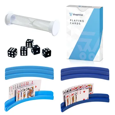 Produktbild von ShopWise Spielzubehör Set | Kartenhalter, Spielkarten, Würfel & Sanduhr | Komplettes Zubehör für Karten- & Brettspiele