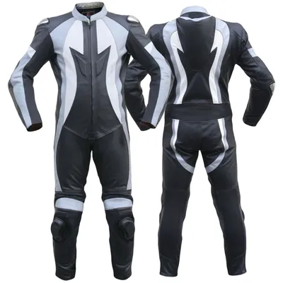 Produktbild von Einteiler Motorradkombi Motorrad Lederkombi aus Kalbsleder echtleder Kombi Schwarz/Grau, Größe:48/S